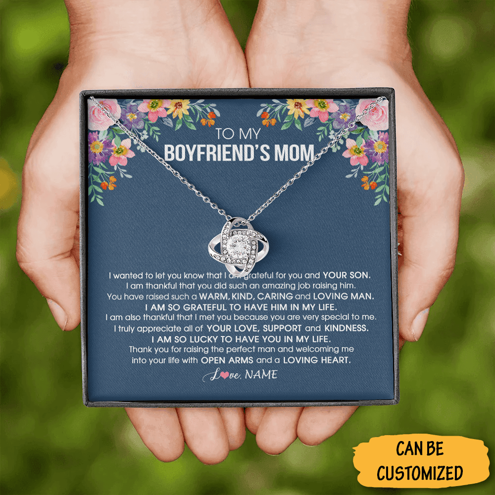 Custom To My Boyfriend's Mom Necklace Sterling Silver Love Knot Necklace Birthday Gifts For Boyfriends Mom