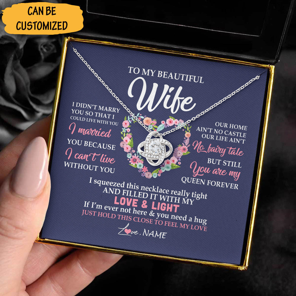 Personalized To My Beautiful Wife Necklace Sterling Silver Love Knot Necklace Christmas Gift Ideas For Wife