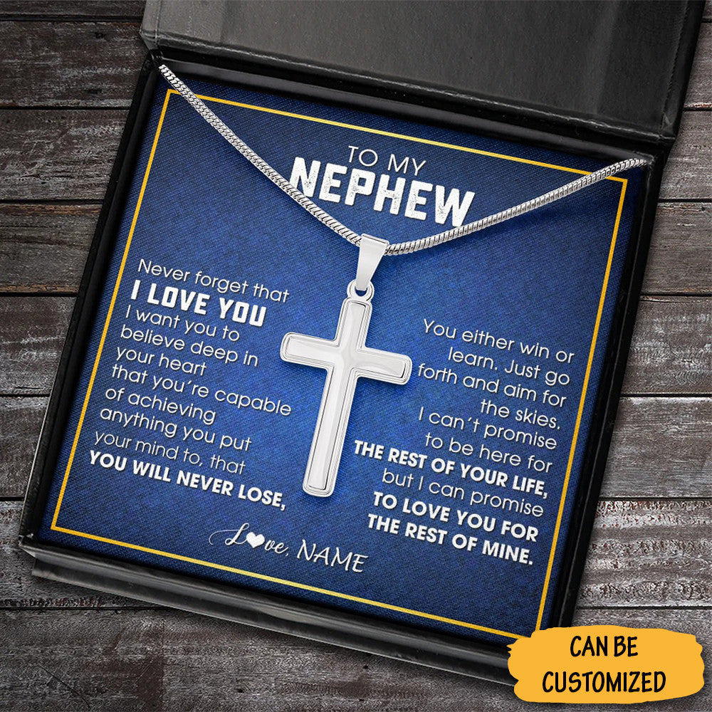 Personalized To My Nephew Cross Necklace Silver Christian Cross Necklace Chain Gifts For Adult Nephew