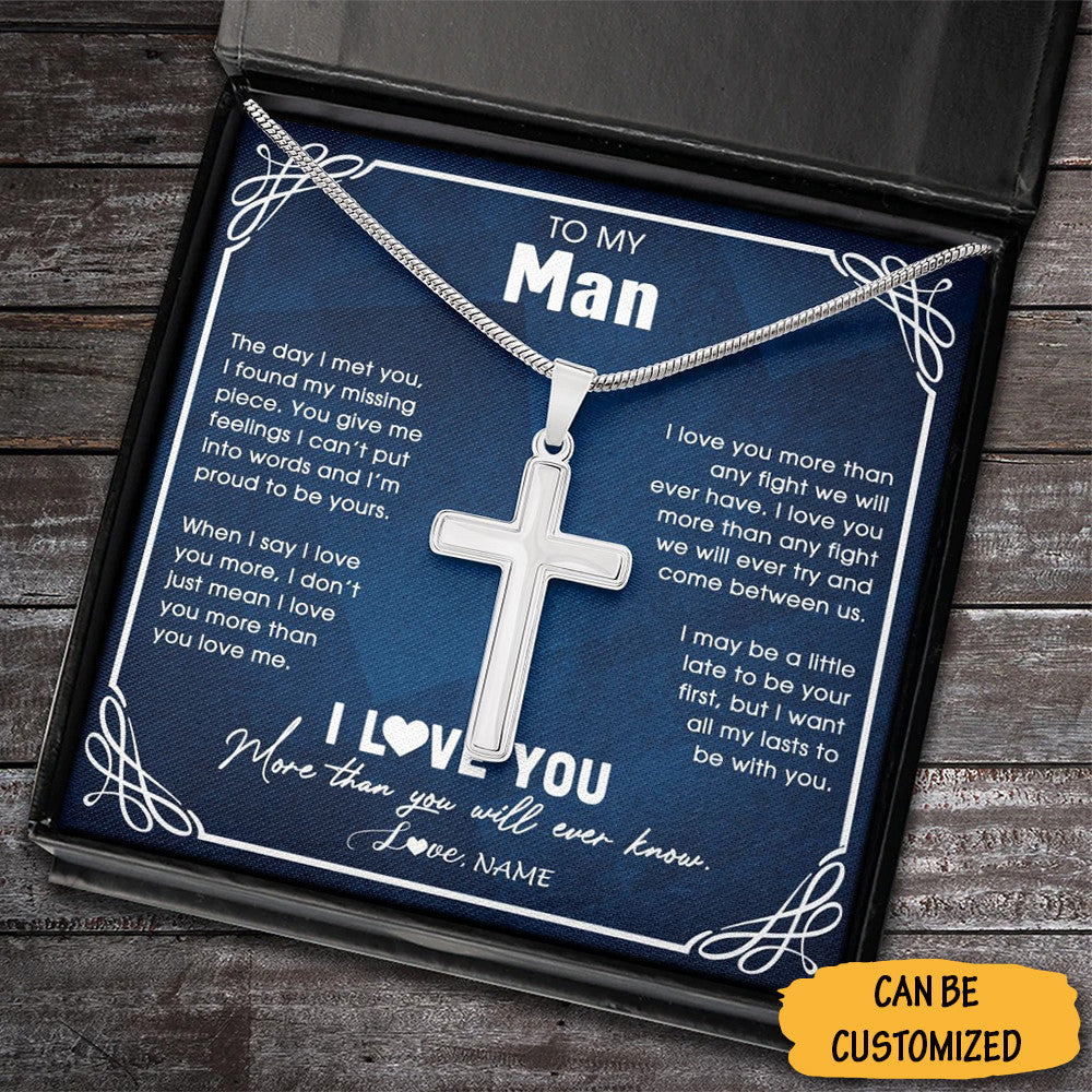 Personalized To My Man Cross Necklace Pendant Cross Chain Gifts To Give Your Boyfriend On His Birthday