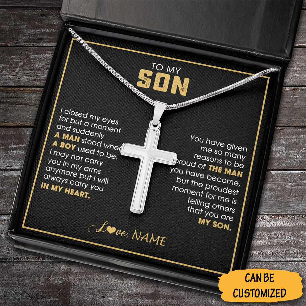 Personalized To My Son Cross Necklace Sterling Silver Cross Chain Meaningful Gifts For Teenage Son