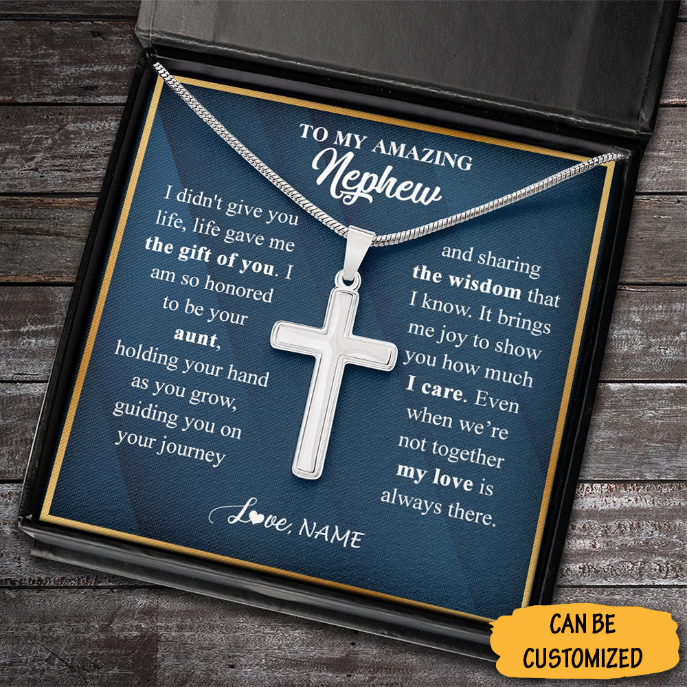 Personalized To My Nephew Cross Necklace Silver Cross Pendant Chain Cool Gifts To Nephew From Aunt