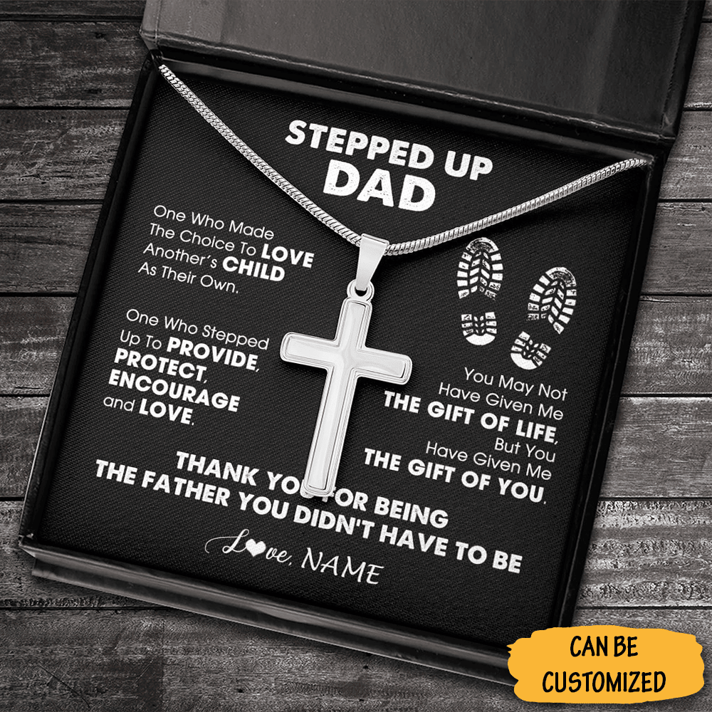 Personalized To My Stepped Up Dad Cross Necklace Sterling Silver Cross Pendant Stepped Up Father's Day Gifts