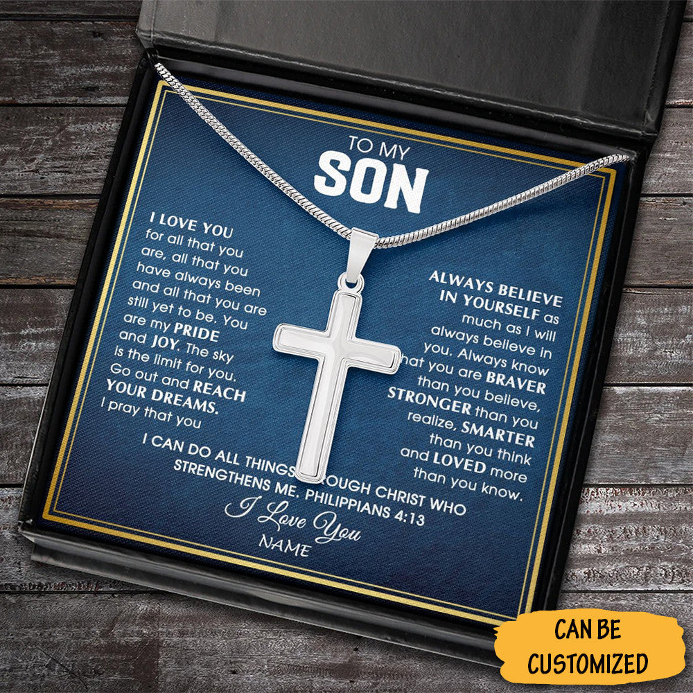 Personalized To My Son Cross Necklace Silver Christian Cross Necklace Best Gift For My Son On His Birthday