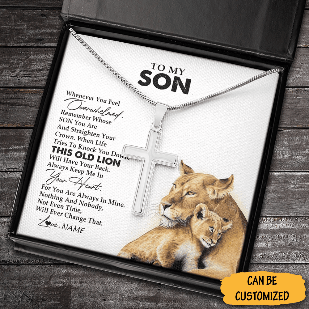 Personalized This Lion To My Son Cross Necklace Men'S Silver Cross Chain Necklace Best Birthday Gift To Son