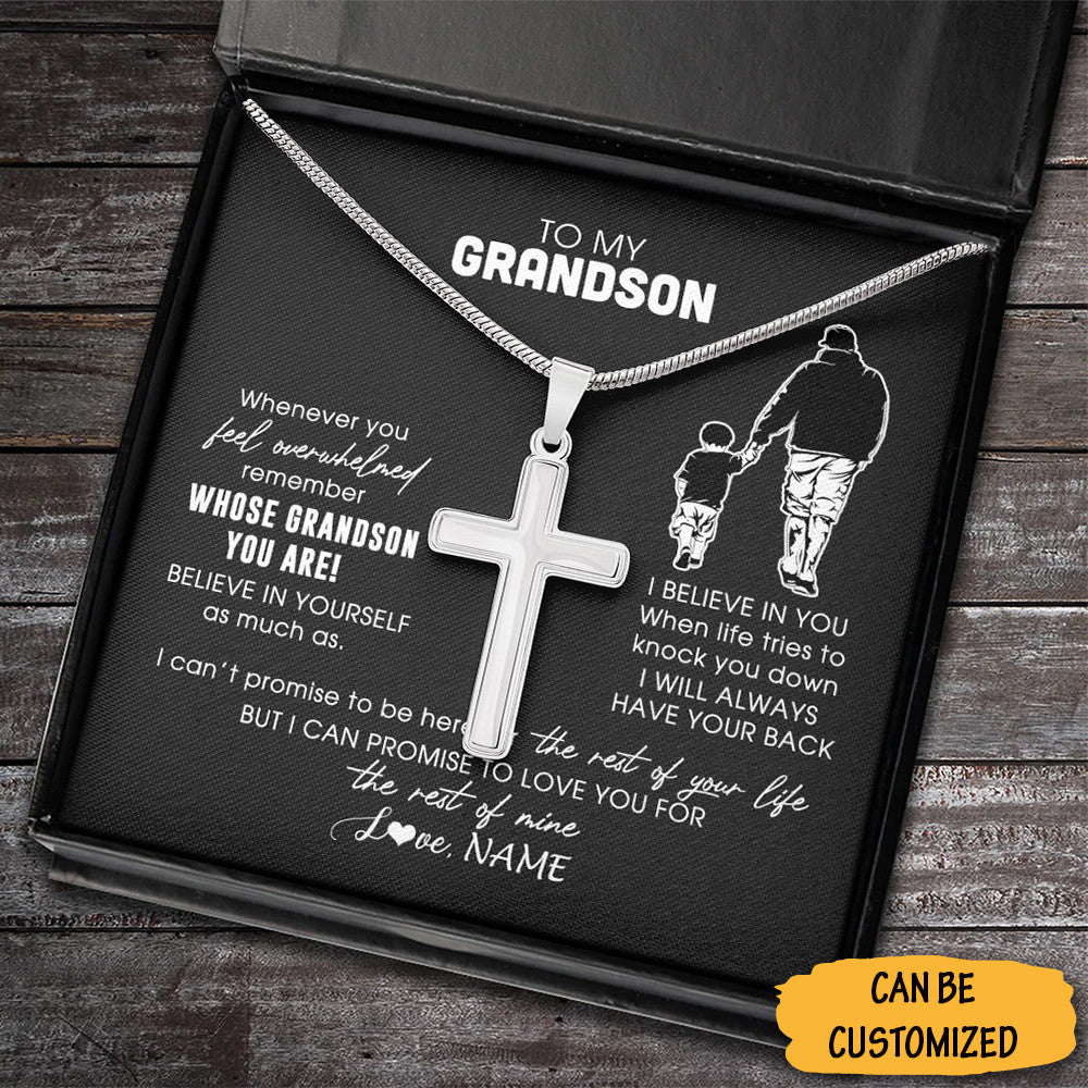 Personalized To My Grandson Cross Necklace Silver Cross Pendant Chain Grandson Gifts From Grandpa