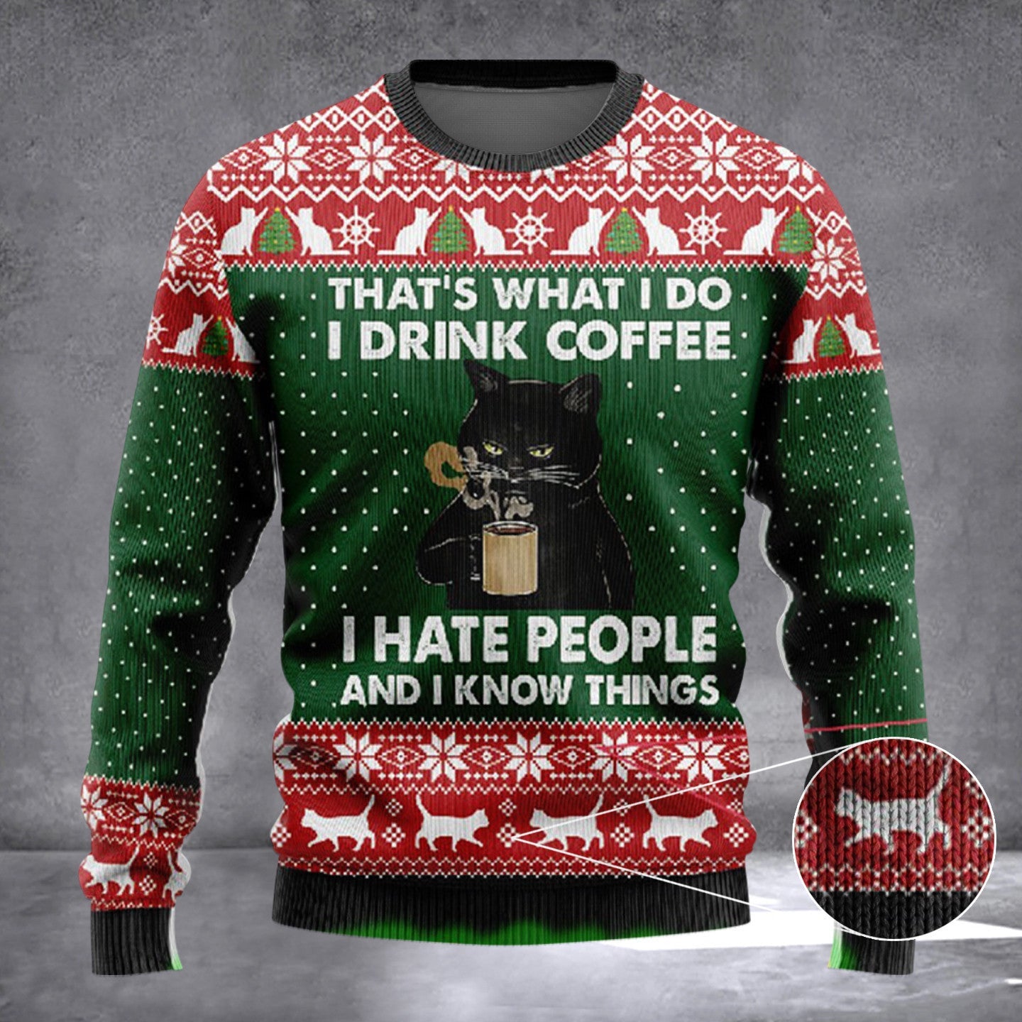 Cat That's What I Do I Read Books I Knitting Ugly Sweater Funny Cat Xmas Sweater Nerds Gifts