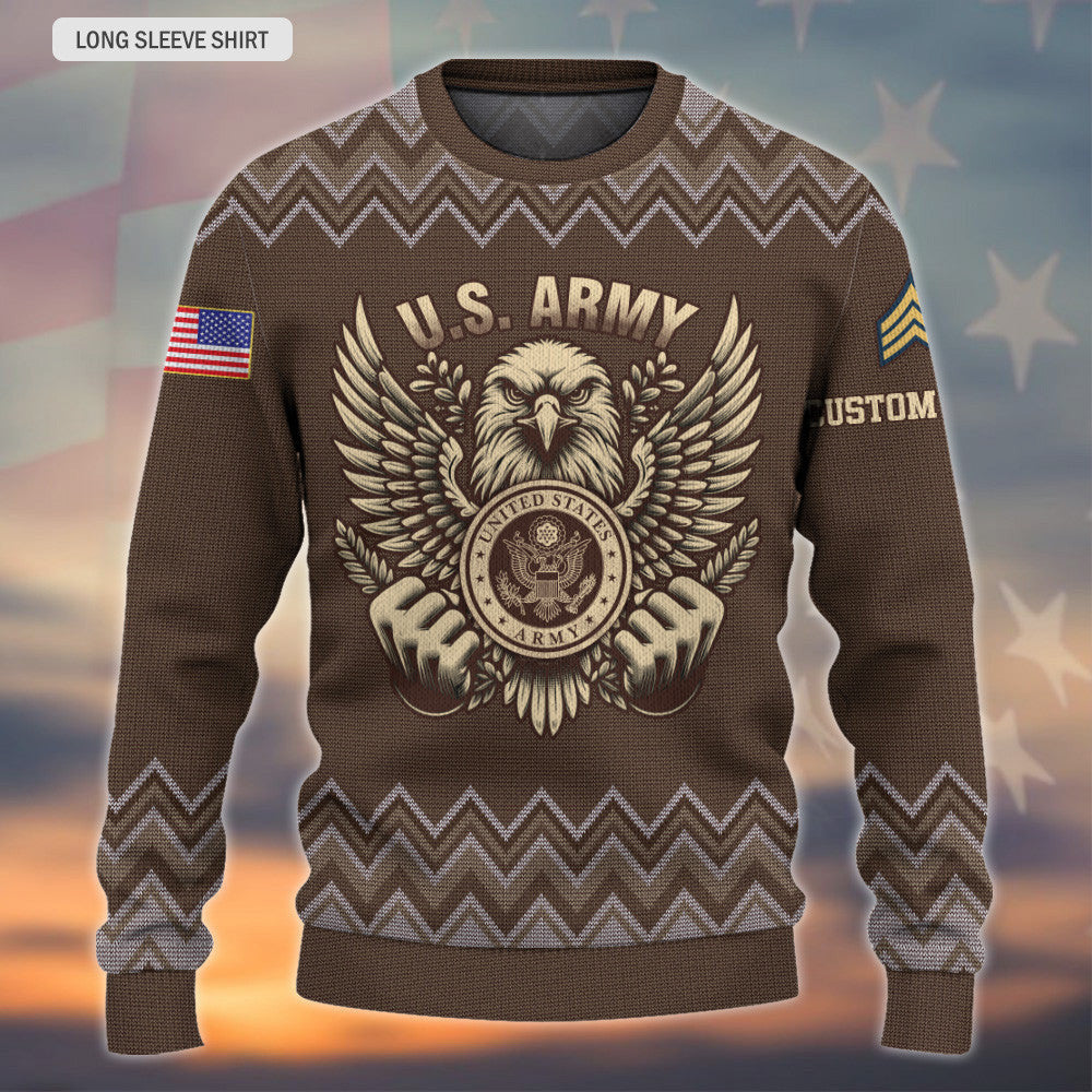 Custom Eagle US Army Veteran Ugly Christmas Sweater Patriotic Veteran Christmas Gifts