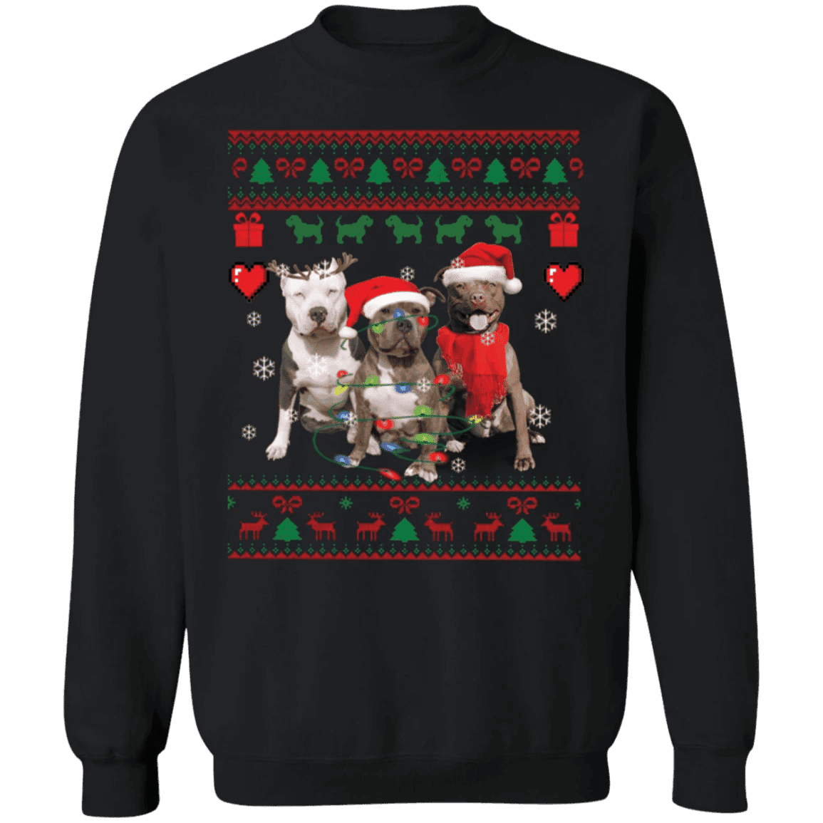 Pitbull Christmas Sweatshirt Pitbull Wearing Santa Hat And Antlers Sweater For Pitbull Lovers