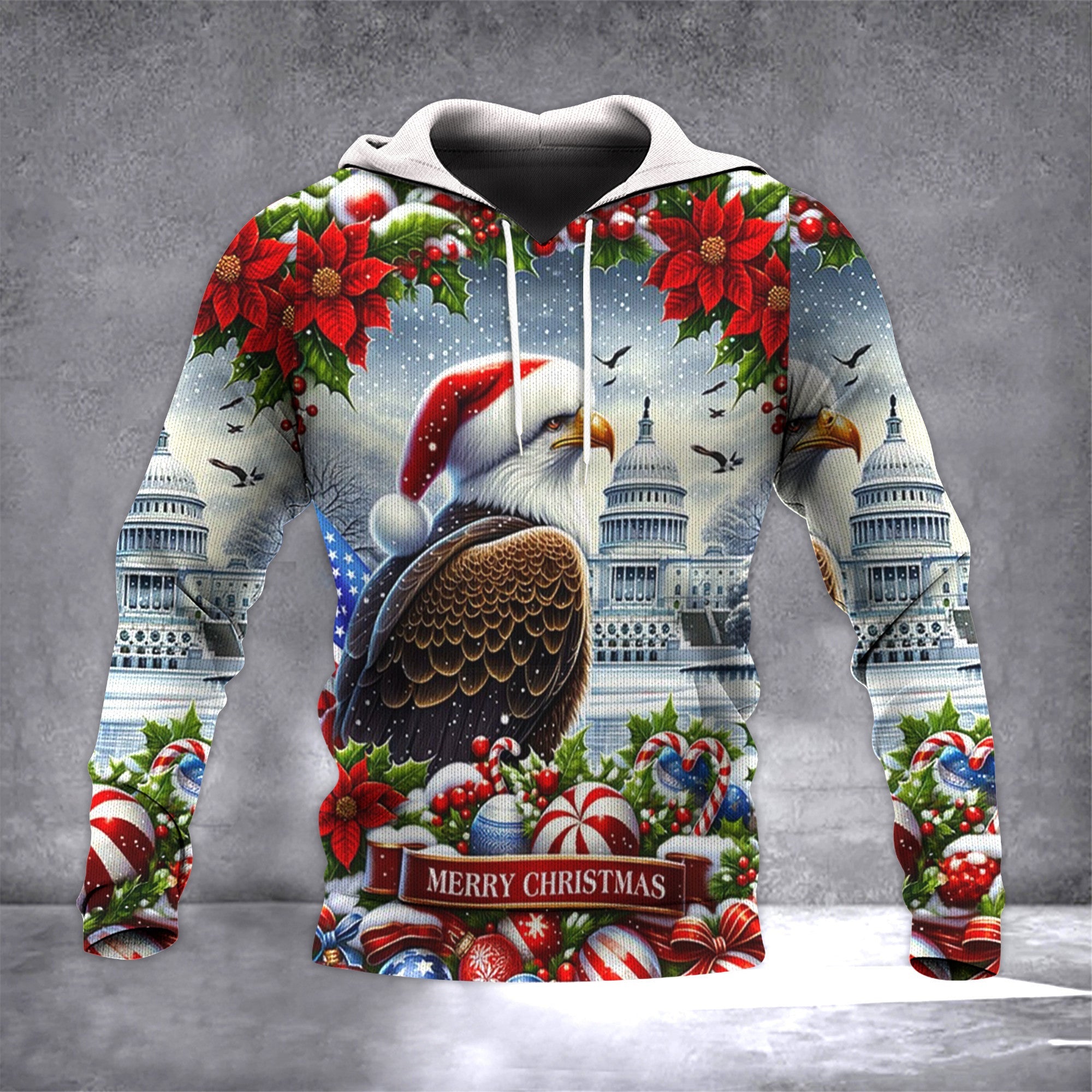 Patriotic Eagle Christmas Hoodie Merry Xmas Sweater Christmas Gifts For Boyfriend