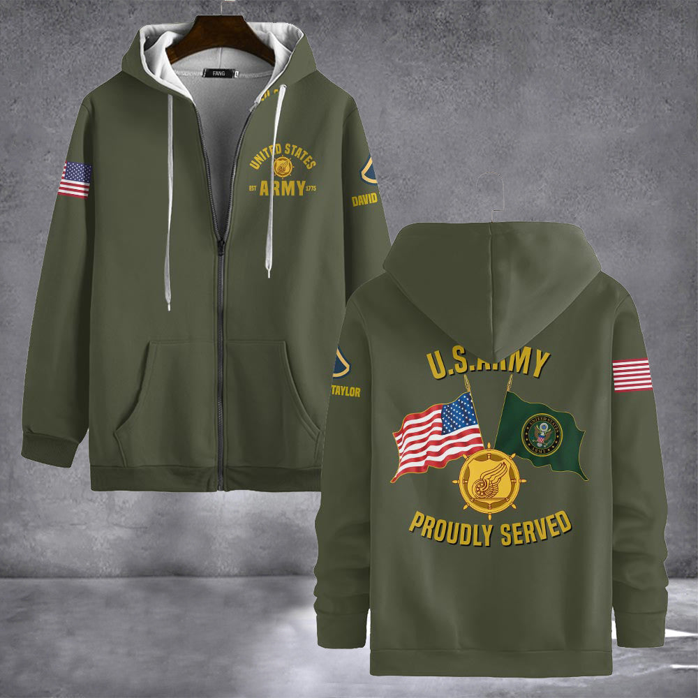 Custom US Army Proudly Served Zipper Hoodie Army Hoodie Best Gifts For Father