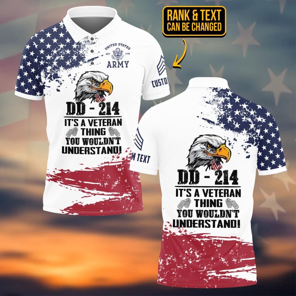 Custom Eagle DD 214 It's A Veteran Thing You Wouldnt Understand Polo Shirt US Army Polo Shirt