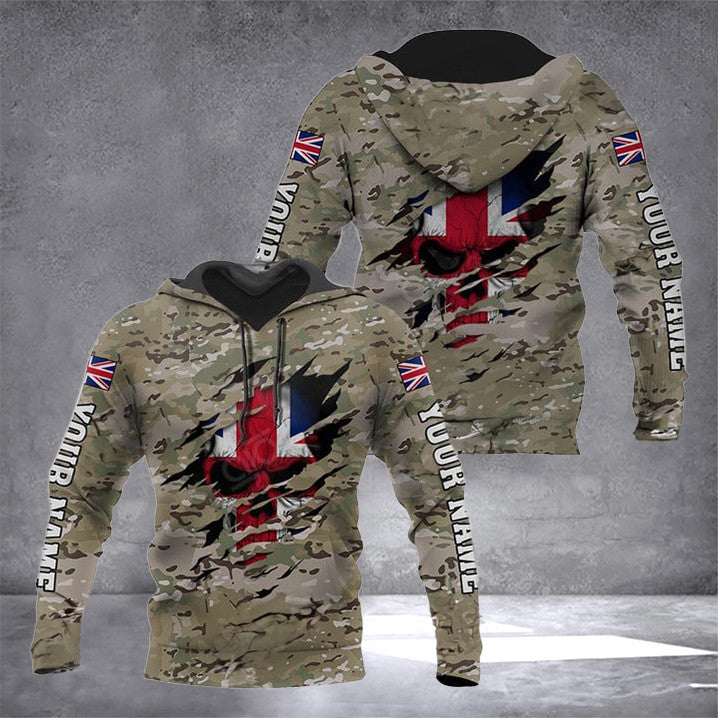 Custom United Kingdom Flag Skull Camouflage Hoodie UK Outfit Gifts For British