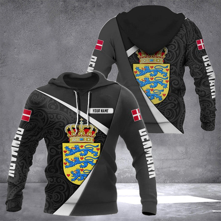 Custom Denmark Coat Of Arms Maori Pattern Hoodie Denmark Clothing Danish Gift Ideas