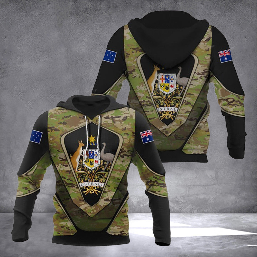 Australia Coat Of Arms Hoodie Camo Print Australian Flag With Coat Of Arms Apparel