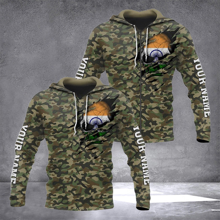 Custom India Flag Skull Camouflage Hoodie Indian Outfits For Men Gifts For Dad India