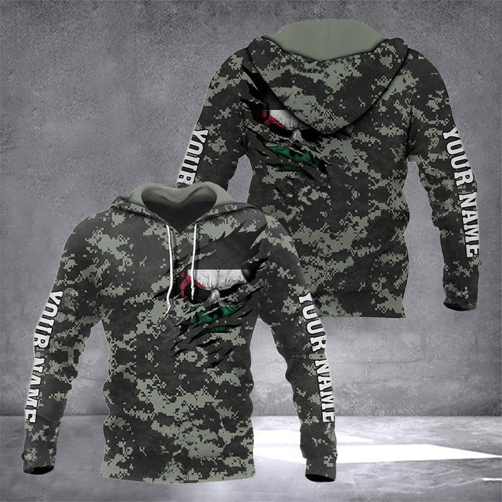 Custom Palestine Flag Skull Camouflage Hoodie Palestine Clothing Gifts For Palestinian