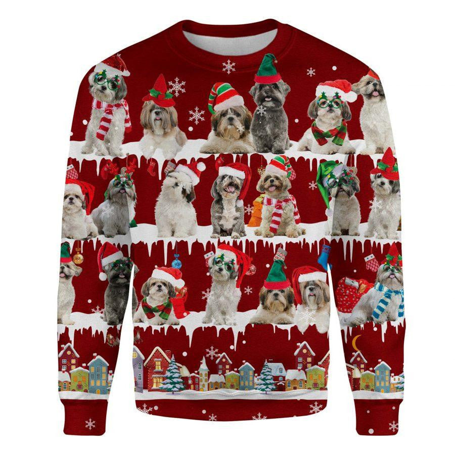 Shih Tzu Snow Christmas Sweatshirt Cute Animal Snowflake Xmas Shirt Designs, Gifts For Friends