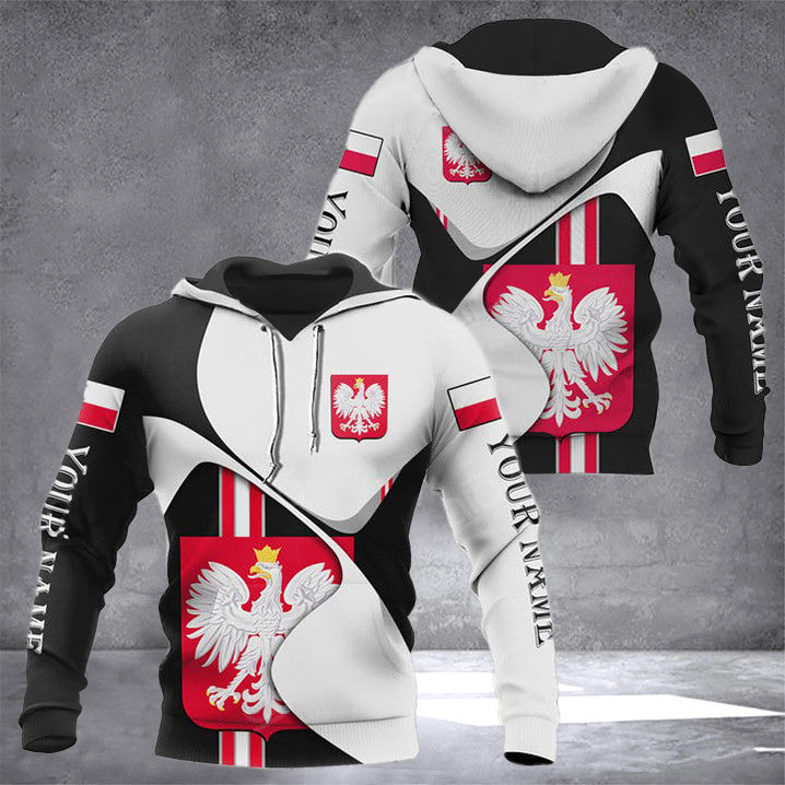 Custom Poland Coat Of Arms White Wave Hoodie Polish Attire Presents For Polish Friends