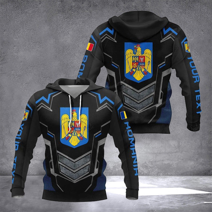 Custom Romania Coat Of Arms Armor Hoodie For Men Romania Outfit Gifts For Romanian Friend
