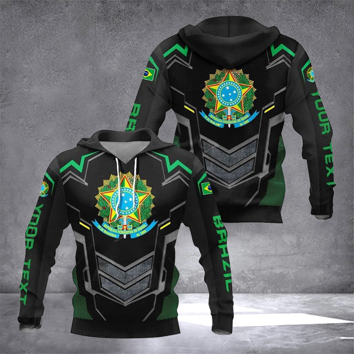 Custom Brazil Coat Of Arms Armor Hoodie Brazil Outfits Gift Ideas For Brazilian Friends