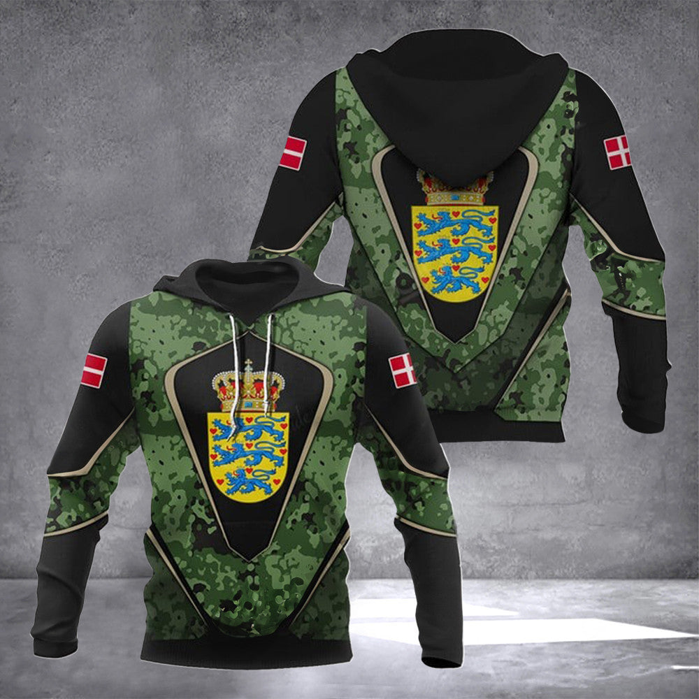 Denmark Coat Of Arms Camouflage Hoodie Denmark Flag With Coat Of Arms Emblem Merch