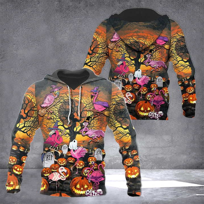 Halloween Pumpkin Scary Flamingo Hoodie Men's Halloween Clothing Gifts For Husband