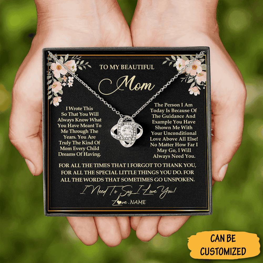 Personalized To My Beautiful Mom Love Knot Necklace Christmas Gifts For Mom Who Has Everything