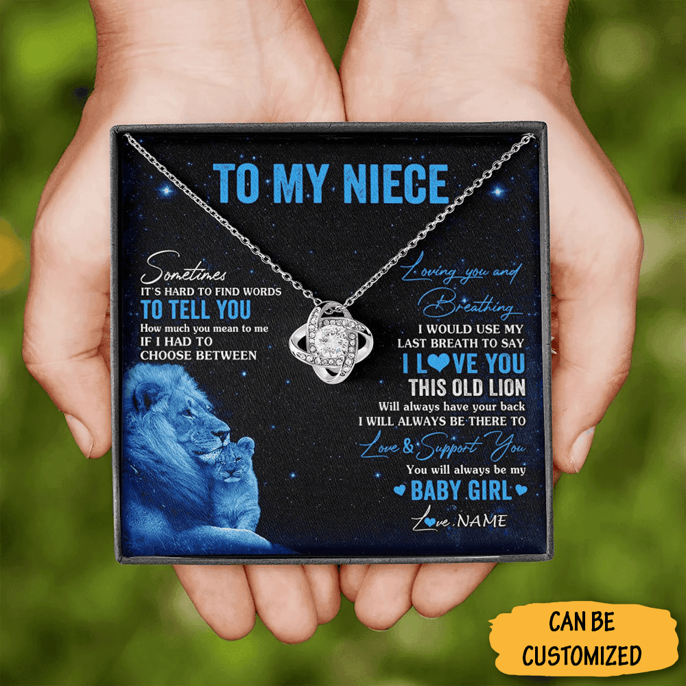 Custom To My Niece Love Knot Silver Necklace From Uncle This Lion Necklace Message Jewelry Gifts For My Niece