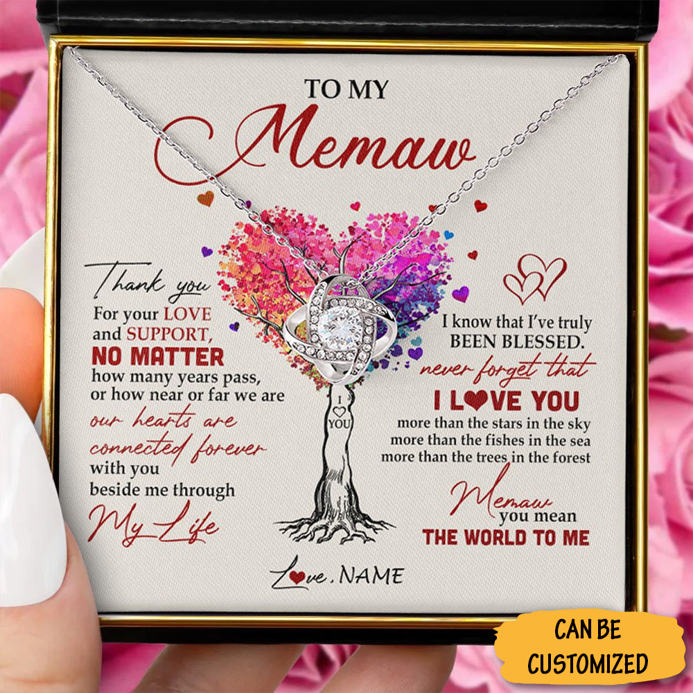 Personalized To My Memaw Necklace Love Knot Necklace With Meaningful Messages Memaw Grandma Gifts