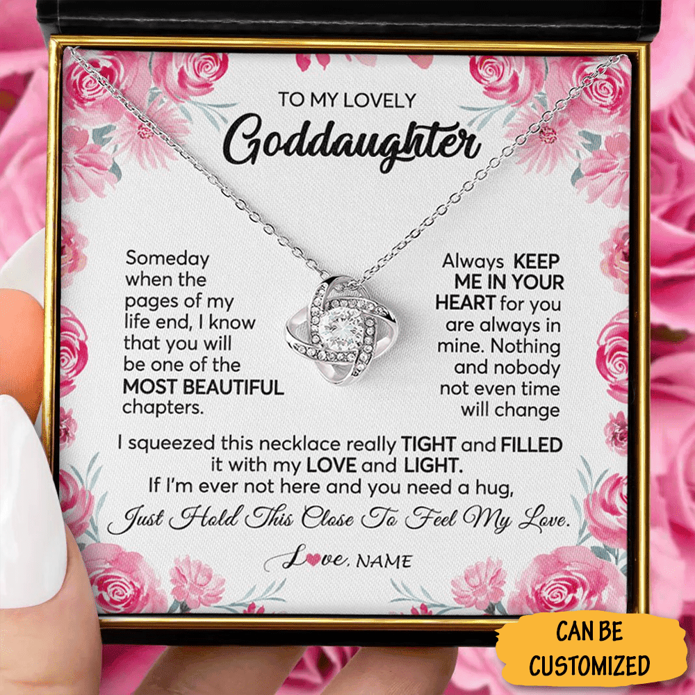 Personalized To My Goddaughter Necklace Silver Love Knot Necklace Godfather Gift To Goddaughter For Baptism