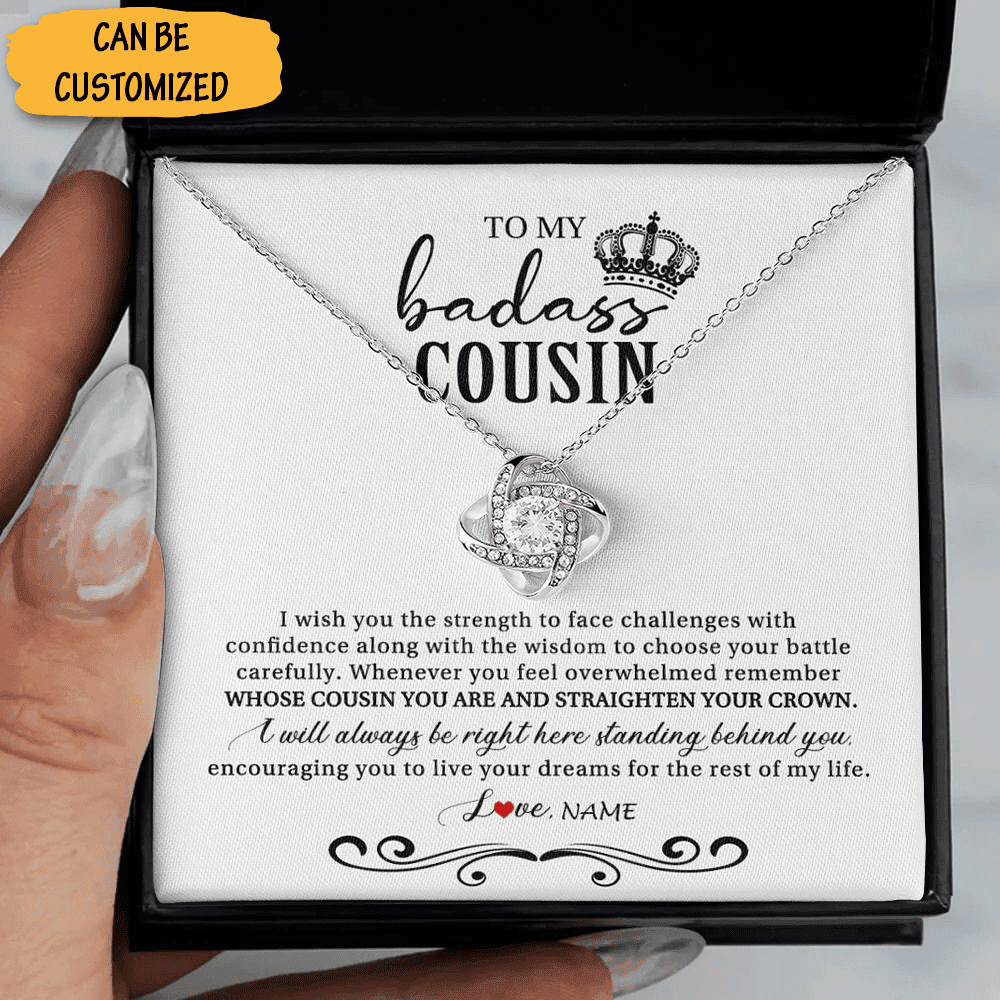 Personalized To My Badass Cousin Necklace Silver Love Knot Necklace Birthday Gift Ideas For Female Cousin
