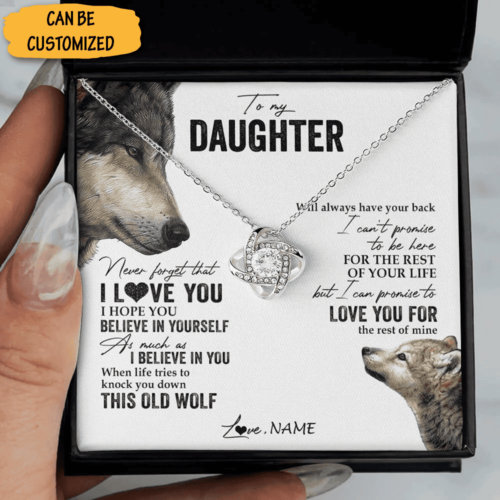 Custom Wolf To My Daughter Believe In Yourself Necklace Sterling Silver Love Knot Necklace With Message Card