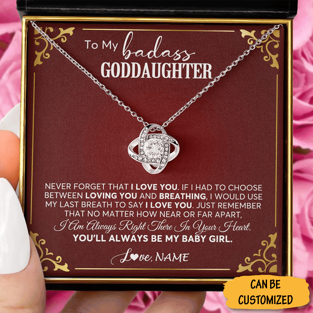 Personalized To My Badass Goddaughter Necklace Love Knot Silver Necklace Goddaughter Keepsake Gifts