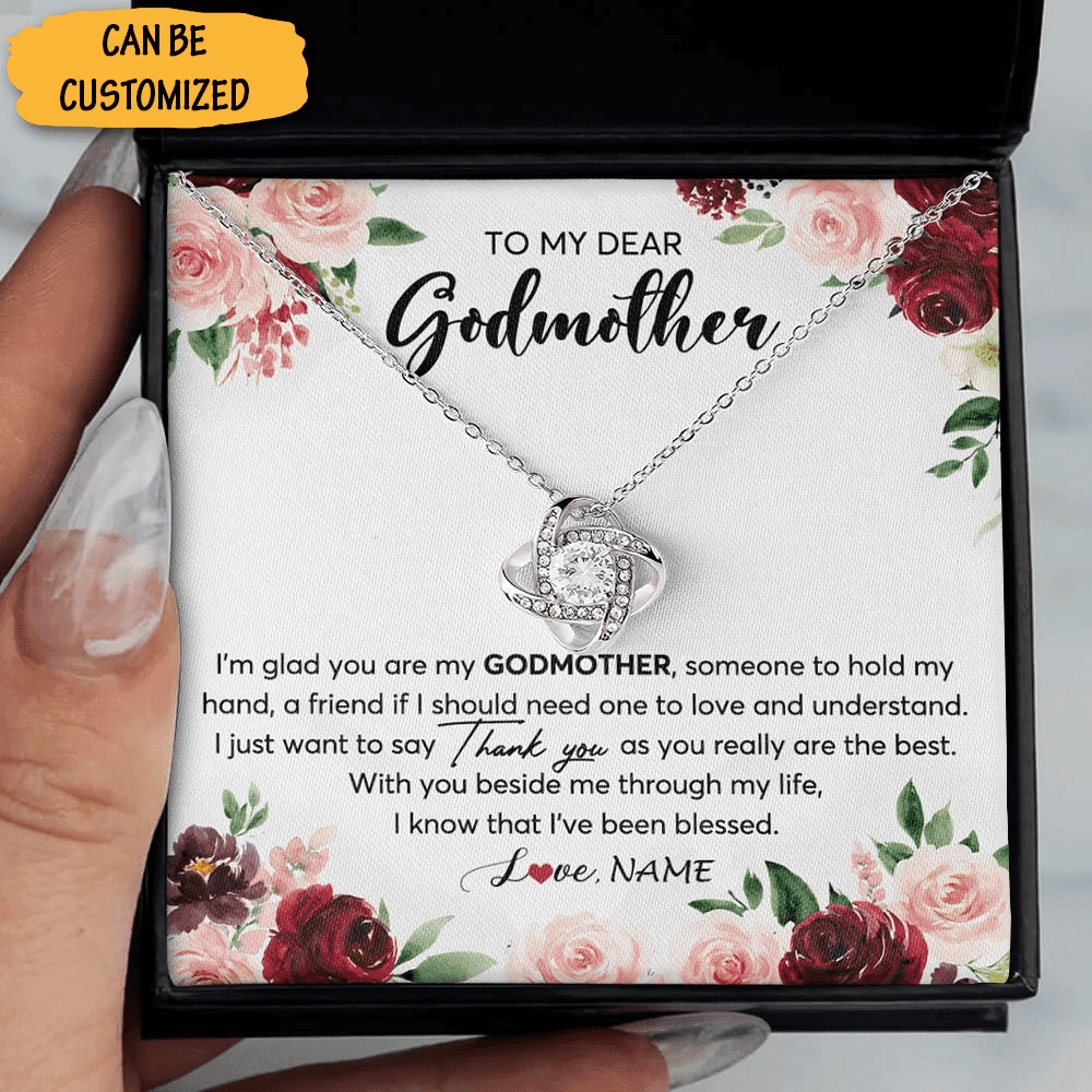 Personalized To My Dear Godmother Necklace Silver Love Knot Necklace Box Best Godmother Present Ideas