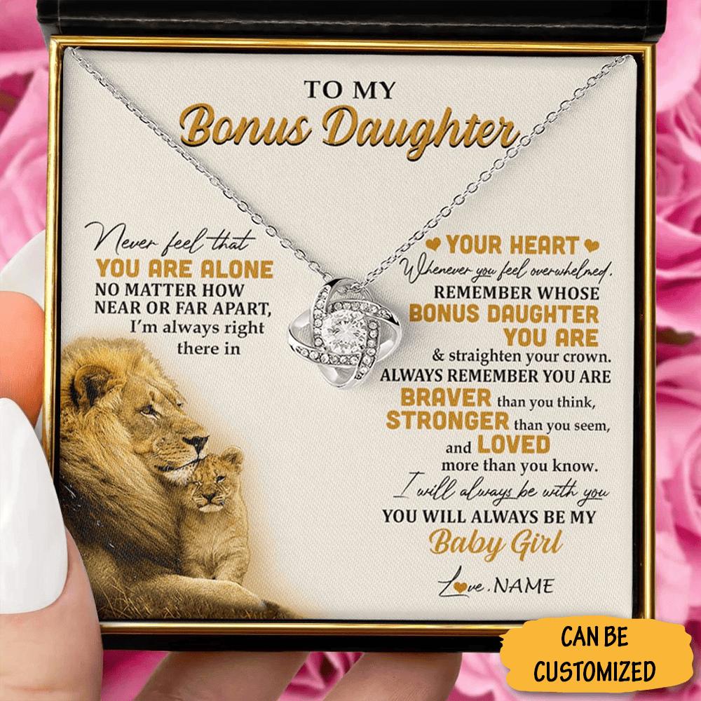 Custom To My Bonus Daughter Necklace Dad Lion Love Knot Pendant Necklace Jewelry Bonus Daughter Gifts From Step Dad