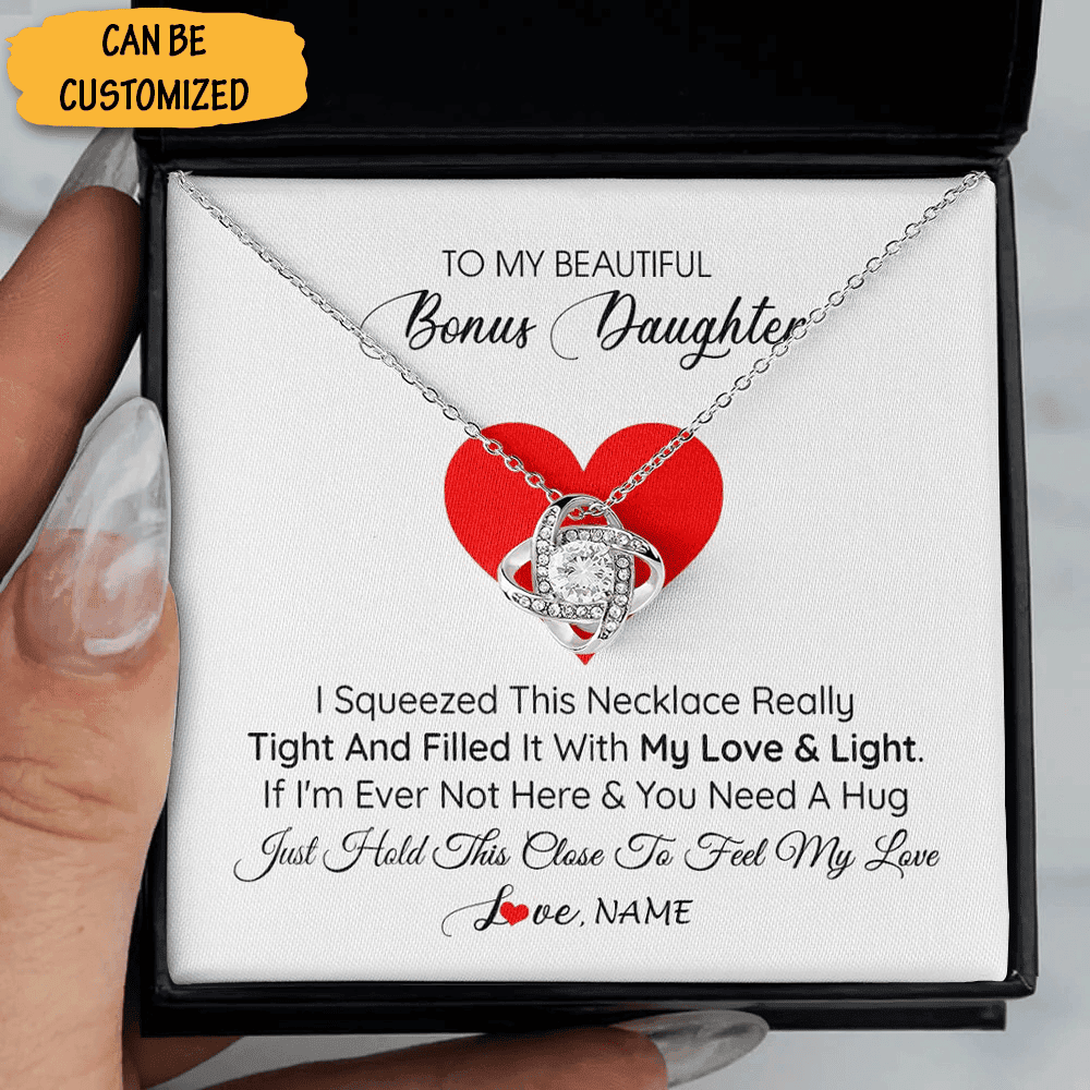 Custom To My Bonus Daughter Necklace Silver Love Knot Pendant Necklace Christmas Gift Ideas