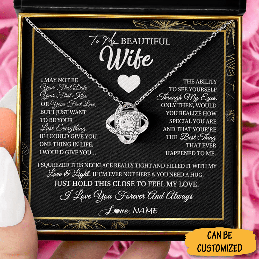 Personalized To My Beautiful Wife Necklace Silver Love Knot Necklace Valentine Gifts For Wife Romantic