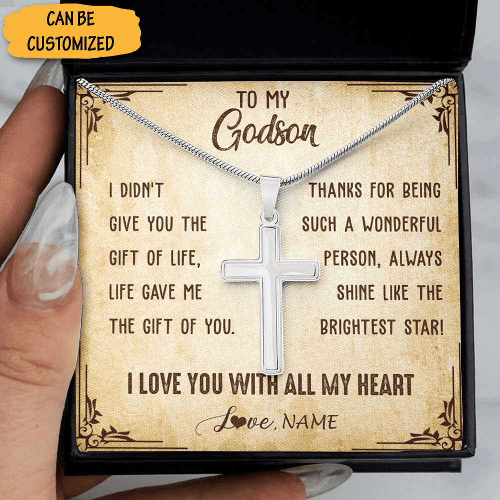 Personalized To My Godson Cross Necklace Mens Sterling Silver Cross Necklace Gifts For Godson Birthday