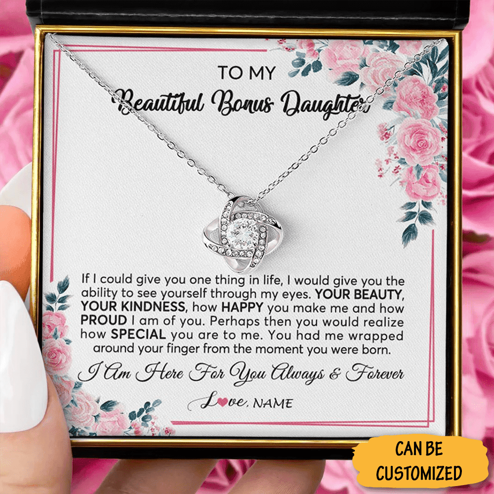 Personalized To My Beautiful Bonus Daughter Necklace Love Knot Necklace Message Jewelry Unique Gifts