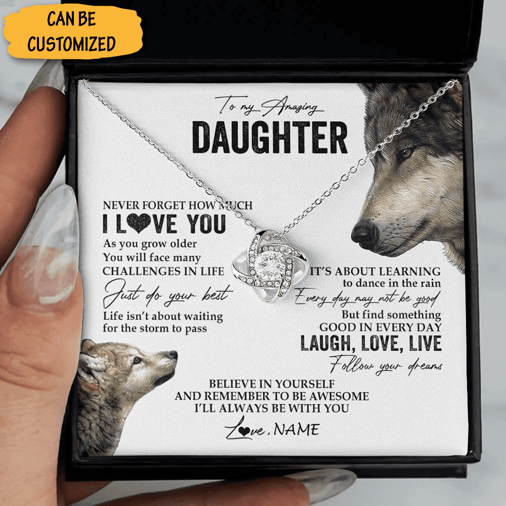 Personalized Wolf To My Daughter I Love You Necklace From Mom Dad Sterling Silver Love Knot Necklace