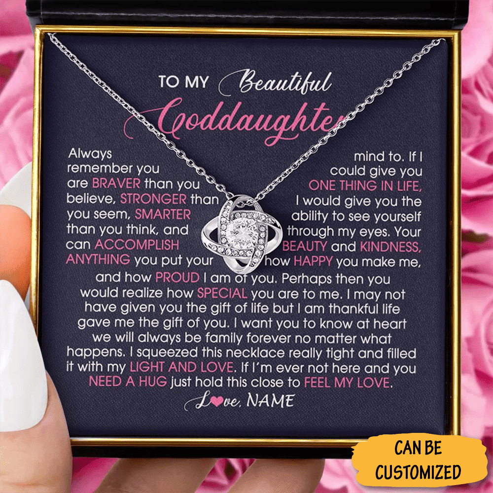 Custom To My Beautiful Goddaughter Necklace Silver Love Knot Necklace Box Goddaughter Christening Gifts