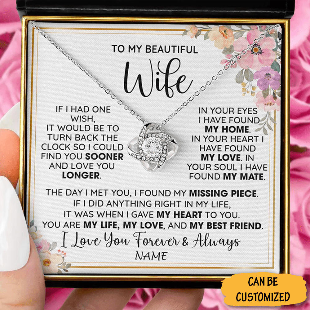 Personalized To My Beautiful Wife Necklace Sterling Silver Love Knot Necklace Best Birthday Gift For Wife