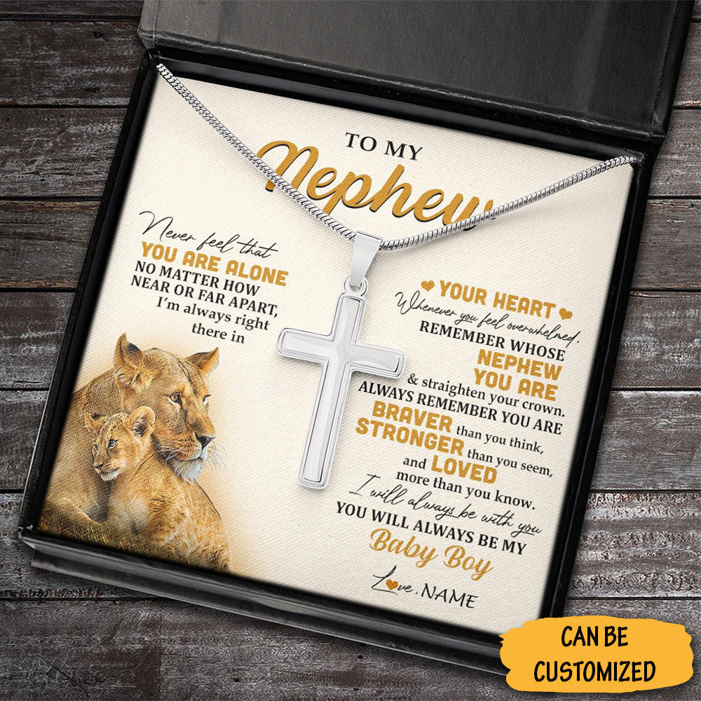 Personalized Lion To My Nephew Cross Necklace Sterling Silver Cross Pendant Chain Xmas Gifts For Nephews