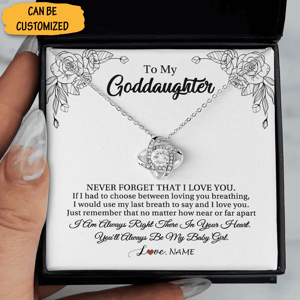 Customized To My Goddaughter Necklace Silver Love Knot Necklace With Meaningful Messages Card Box