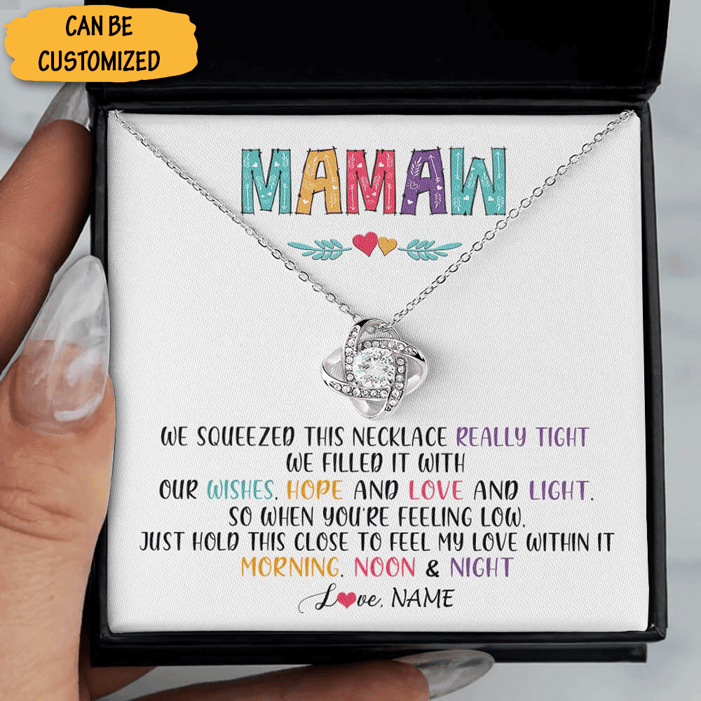 Personalized Mamaw Necklace Love Knot Silver Necklace With Message Card Best Mamaw Christmas Gifts