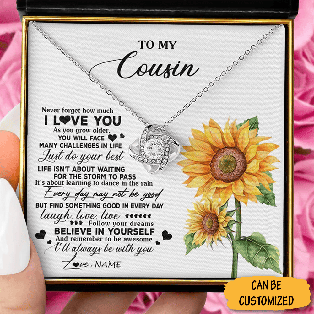 Personalized To My Cousin Necklace Silver Love Knot Necklace Message Jewelry Gift Ideas For A Female Cousin