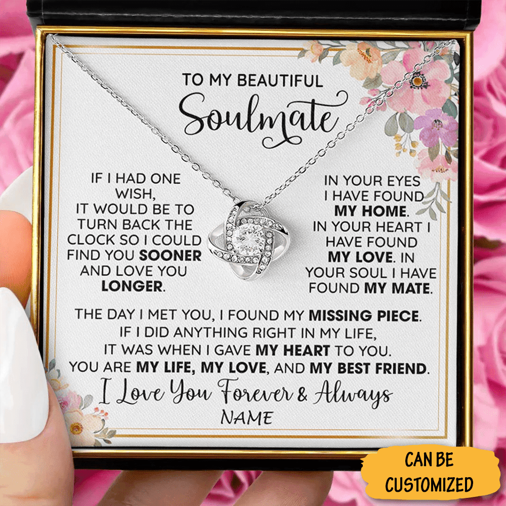 Personalized To My Soulmate Silver Love Knot Necklace Women's To My Soulmate Necklace Gifts For Wife