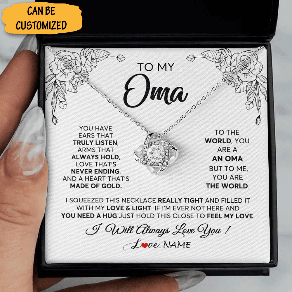 Personalized To My Oma Necklace Love Knot Silver Necklace With Message German Grandma Oma Opa Gift Ideas