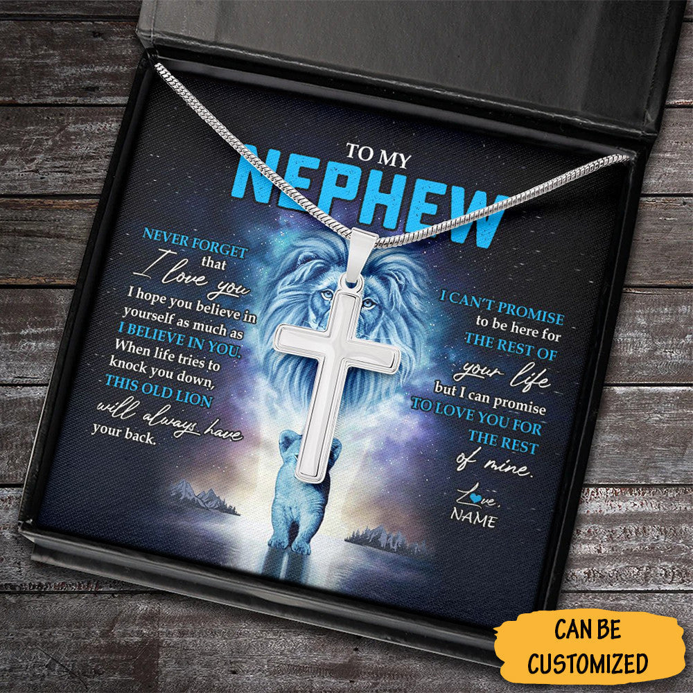 Personalized Lion To My Nephew Cross Necklace Sterling Cross Pendant Necklace Cool Uncle Gifts For Nephew